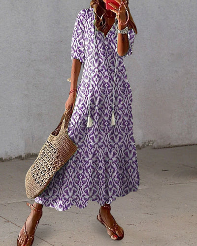 Kirra- Boho Vintage V-Neck Printed Dress