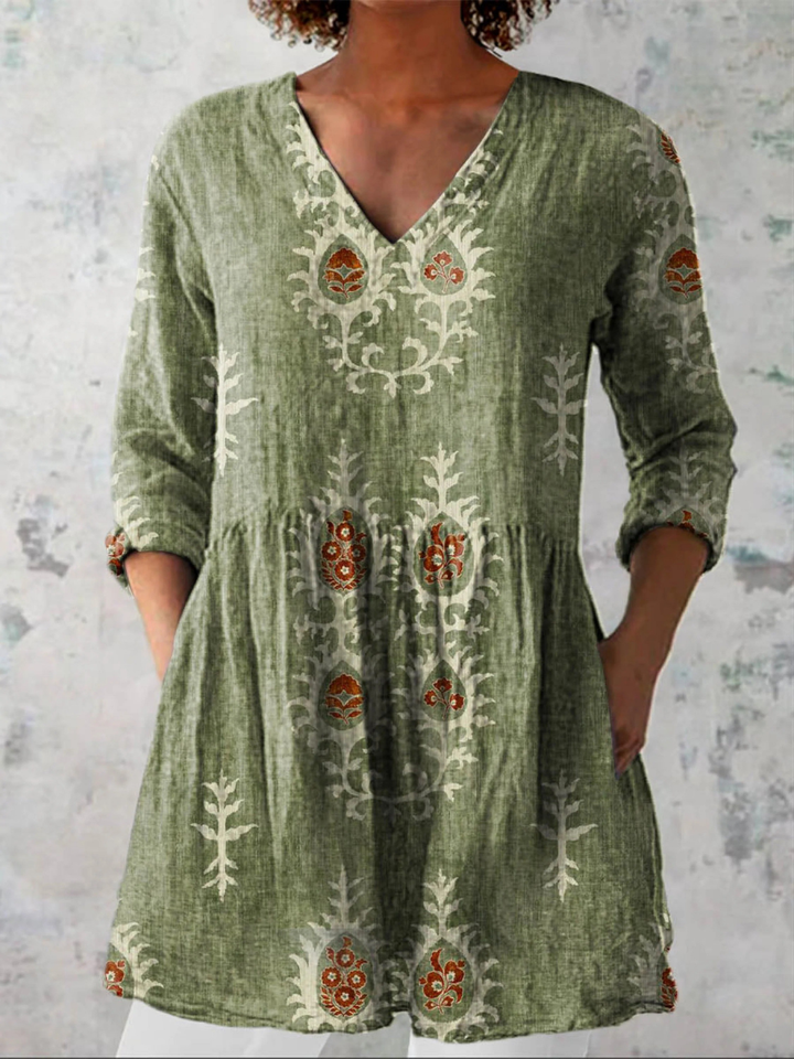 Elise | Elegant Flowing Long Blouse with V-Neck