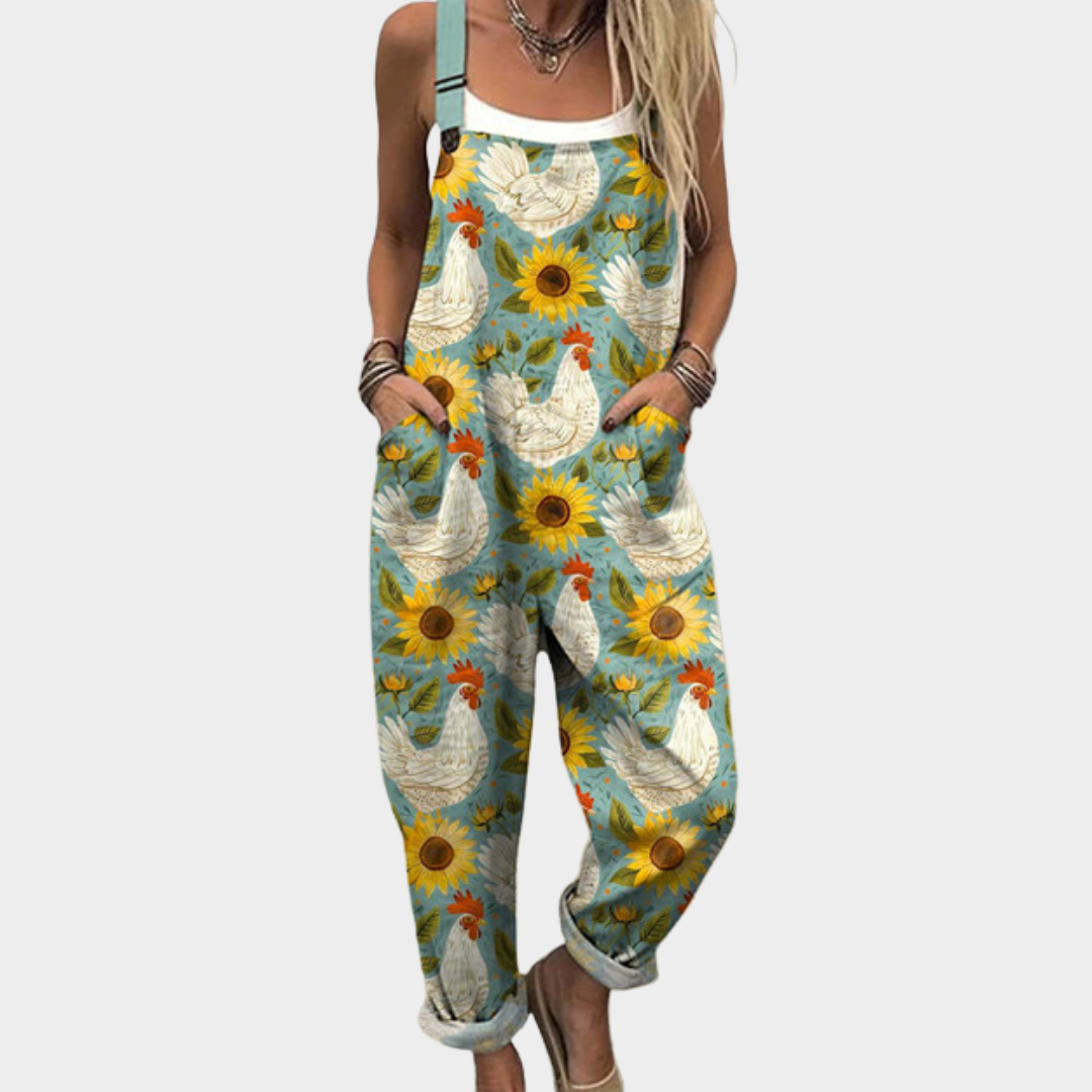 Women’s Comfortable Printed Loose Fit Dungarees