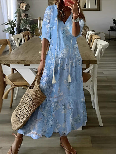 Kirra- Boho Vintage V-Neck Printed Dress