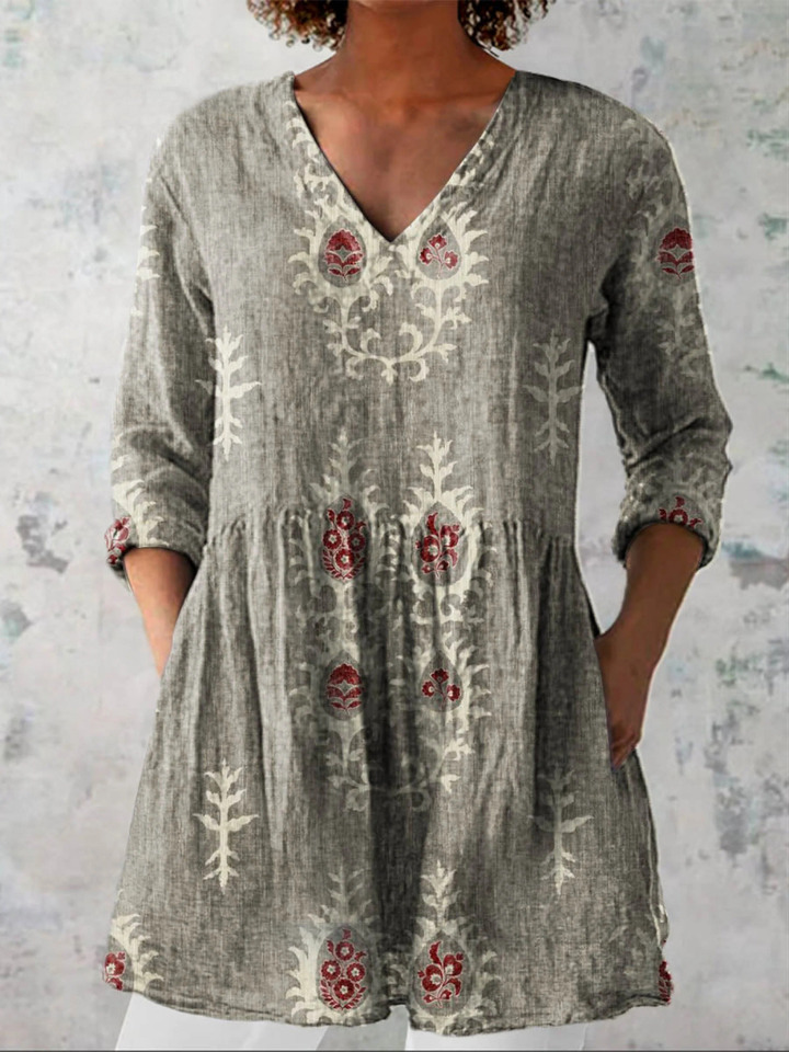 Elise | Elegant Flowing Long Blouse with V-Neck