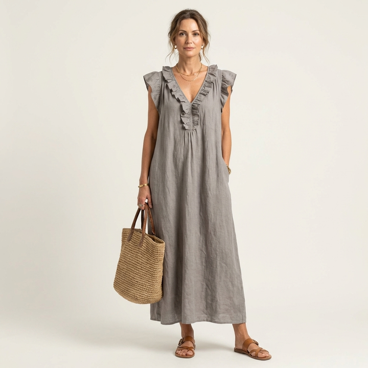 Women’s Ruffle V-Neck Maxi Dress