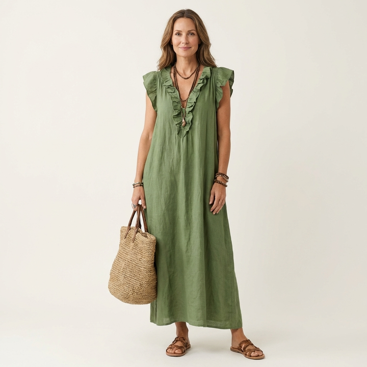 Women’s Ruffle V-Neck Maxi Dress