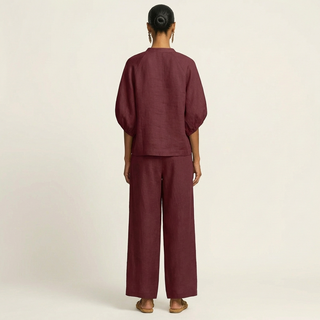 Women’s Zipper-Front Puff-Sleeve Two-Piece Set