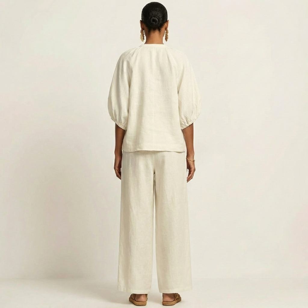 Women’s Zipper-Front Puff-Sleeve Two-Piece Set
