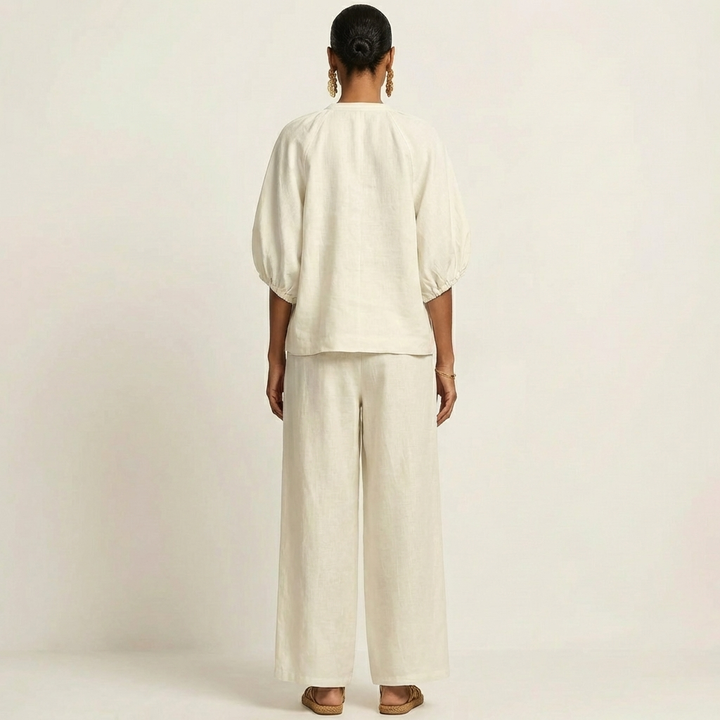 Women’s Zipper-Front Puff-Sleeve Two-Piece Set