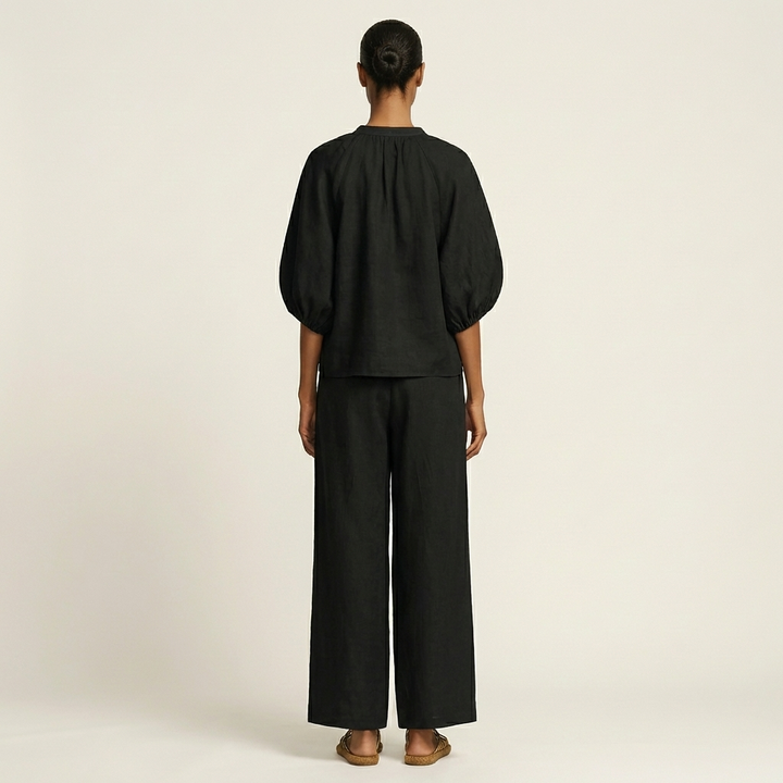 Women’s Zipper-Front Puff-Sleeve Two-Piece Set