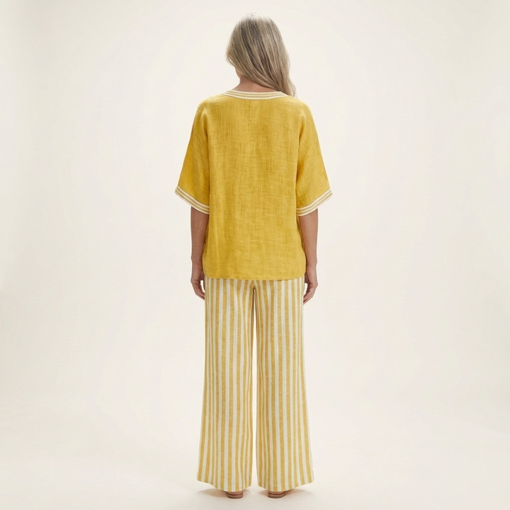 Women’s V-Neck Striped Wide-Leg Top And Pants Set
