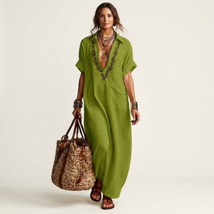 Women’s Embroidered V-Neck Maxi Dress