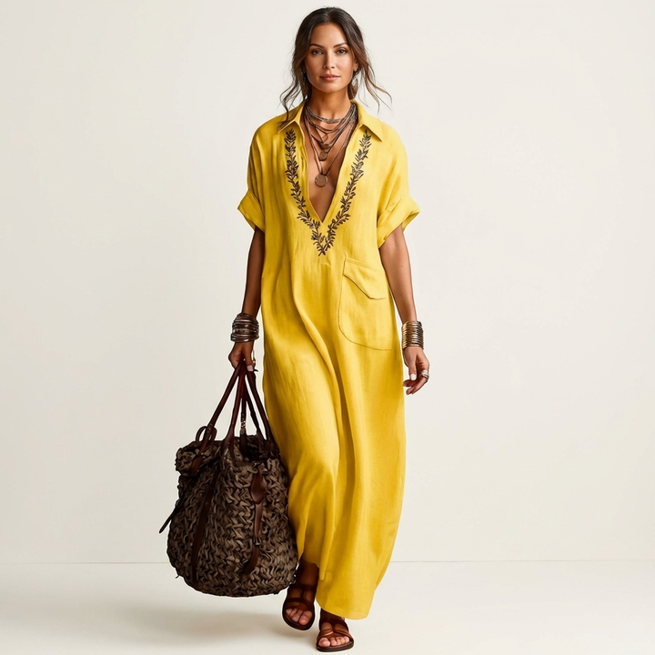 Women’s Embroidered V-Neck Maxi Dress