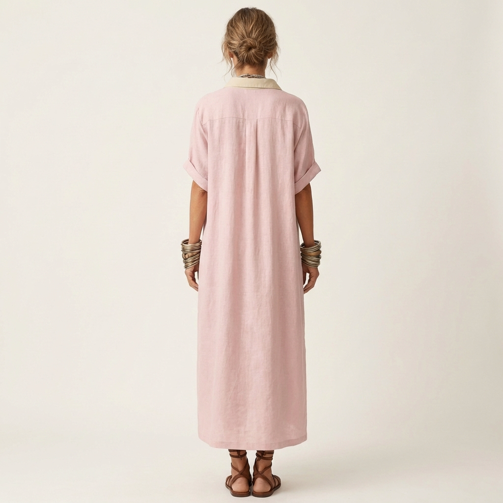 Women’s Button-Front Short-Sleeve Maxi Shirt Dress