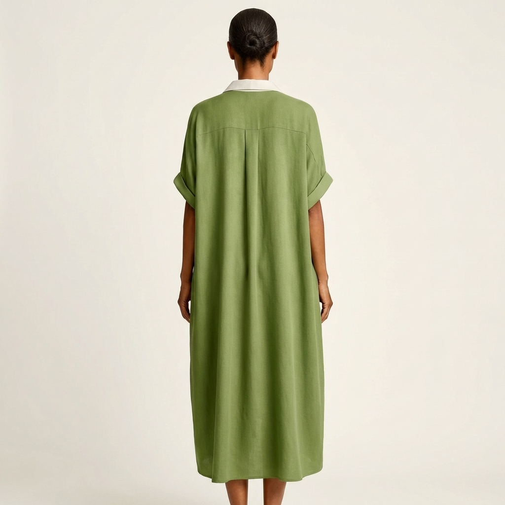 Women’s Button-Front Short-Sleeve Maxi Shirt Dress