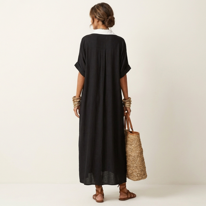 Women’s Button-Front Short-Sleeve Maxi Shirt Dress