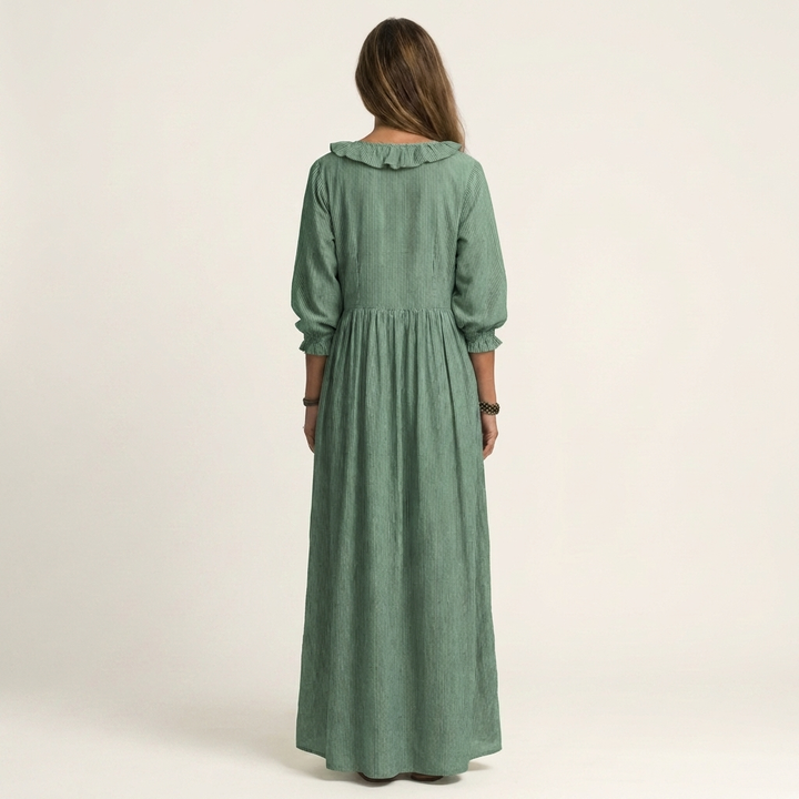 Women’s Striped V-Neck Ruffle Maxi Dress
