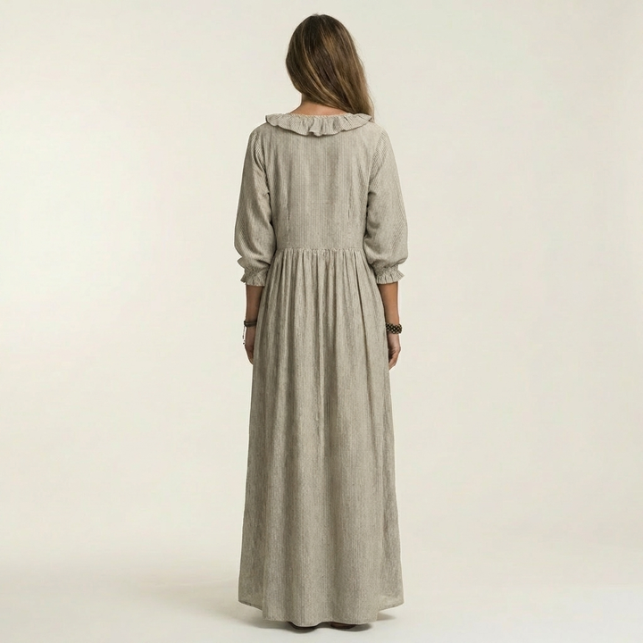 Women’s Striped V-Neck Ruffle Maxi Dress