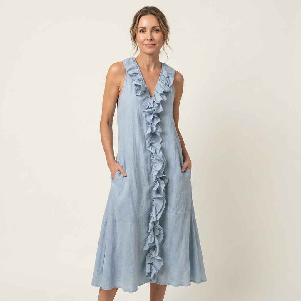 Women’s Ruffle Front V-Neck Sleeveless Maxi Dress