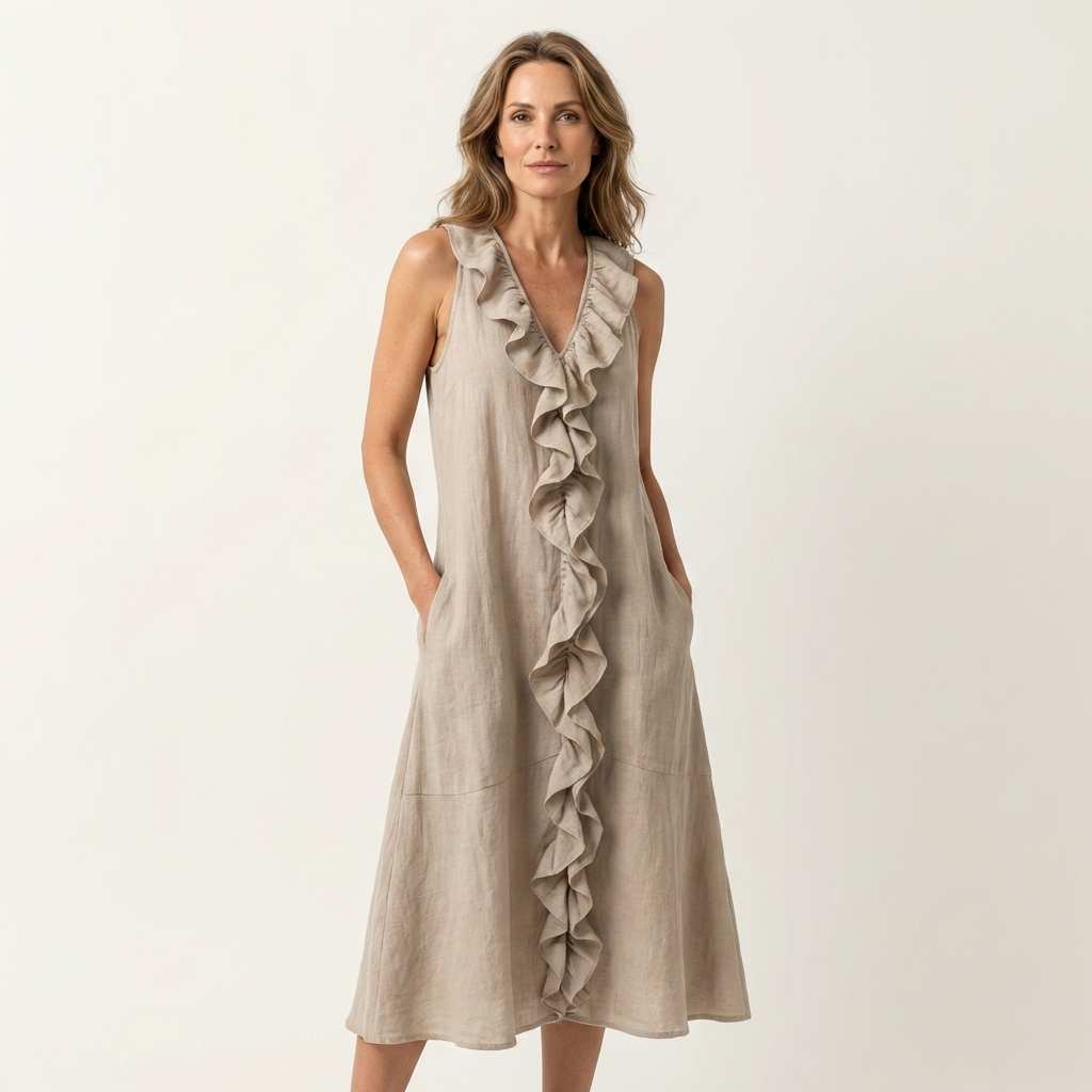 Women’s Ruffle Front V-Neck Sleeveless Maxi Dress