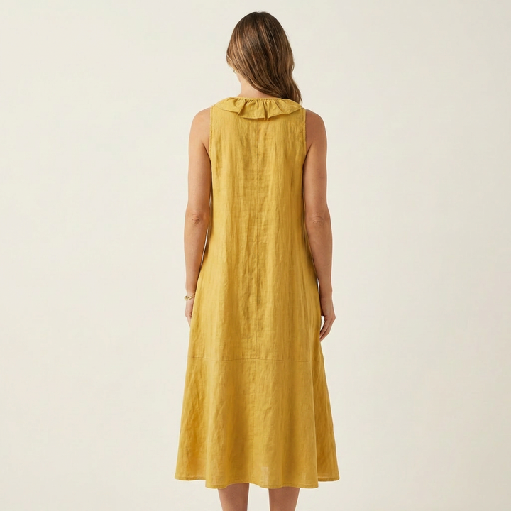 Women’s Ruffle Front V-Neck Sleeveless Maxi Dress