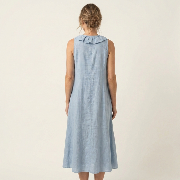 Women’s Ruffle Front V-Neck Sleeveless Maxi Dress