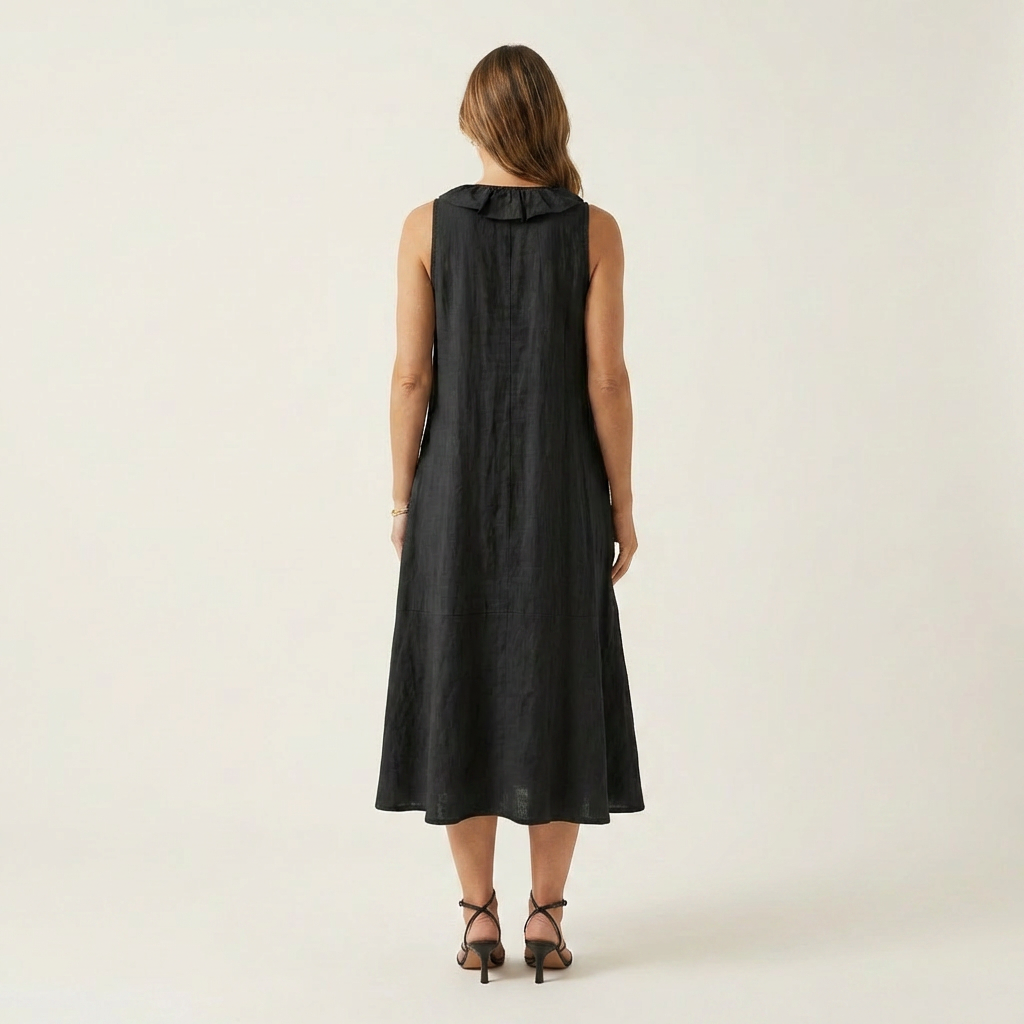 Women’s Ruffle Front V-Neck Sleeveless Maxi Dress