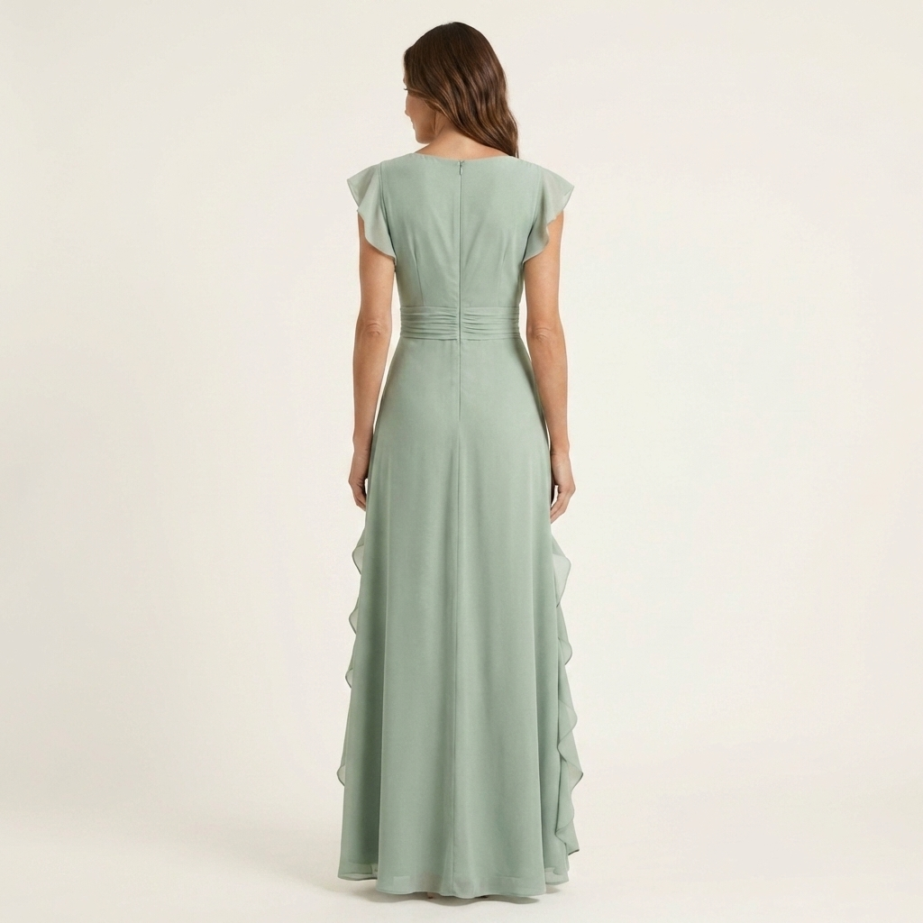 Women’s Wrap V-Neck Flutter-Sleeve Ruffle Maxi Dress