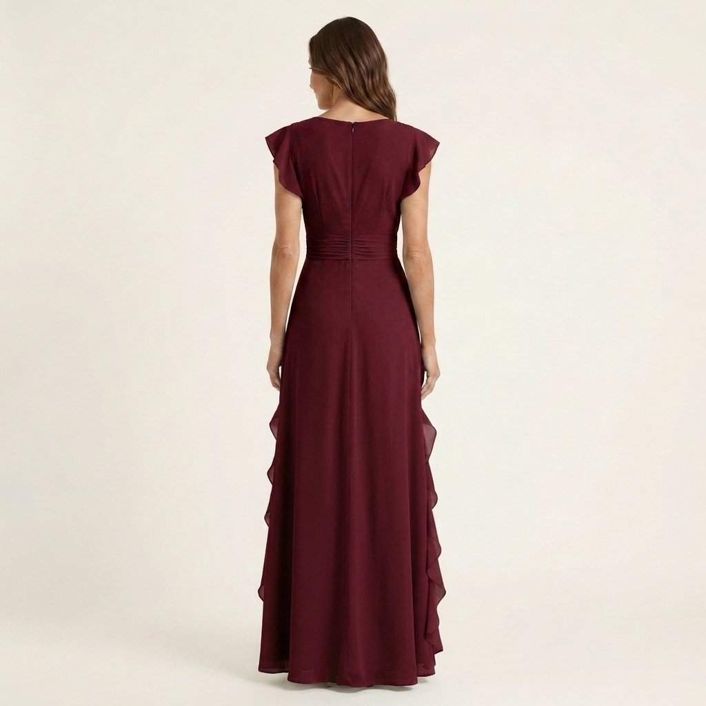 Women’s Wrap V-Neck Flutter-Sleeve Ruffle Maxi Dress