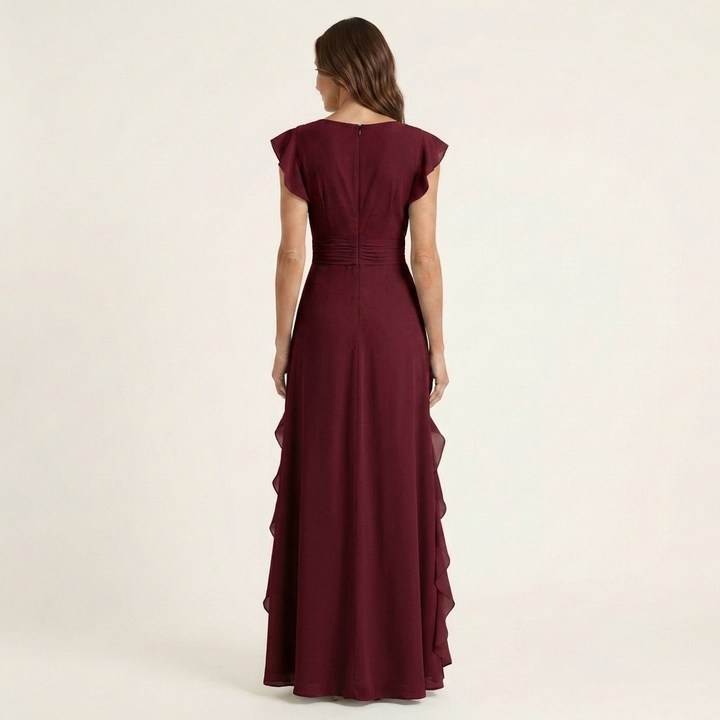 Women’s Wrap V-Neck Flutter-Sleeve Ruffle Maxi Dress