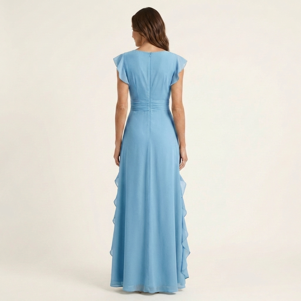 Women’s Wrap V-Neck Flutter-Sleeve Ruffle Maxi Dress