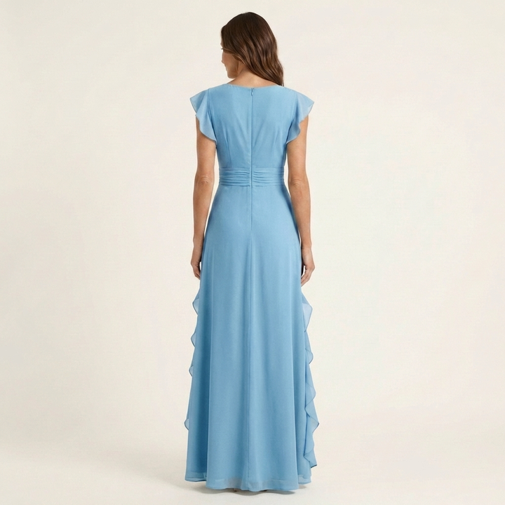 Women’s Wrap V-Neck Flutter-Sleeve Ruffle Maxi Dress