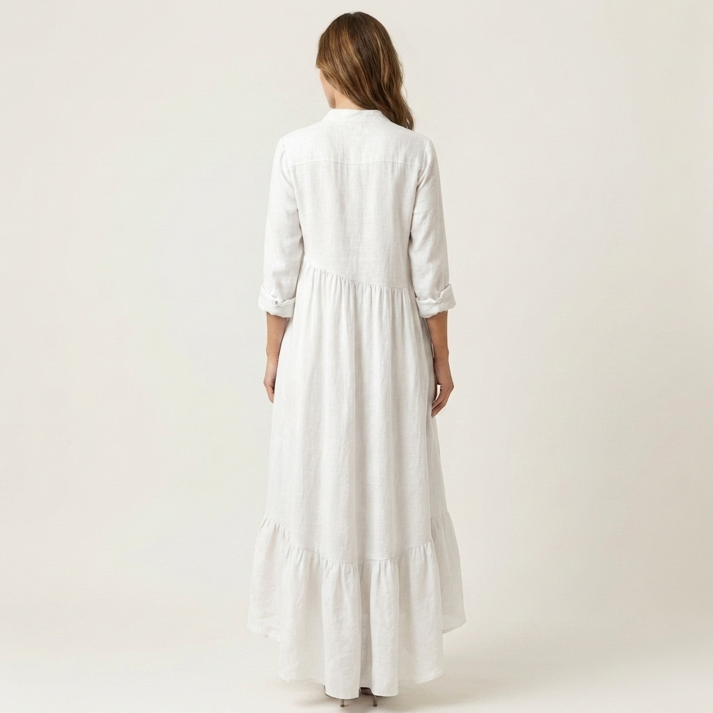 Women’s High Neck Button Front Ruffle Hem Maxi Dress