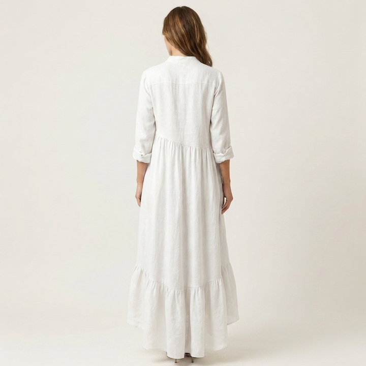 Women’s High Neck Button Front Ruffle Hem Maxi Dress