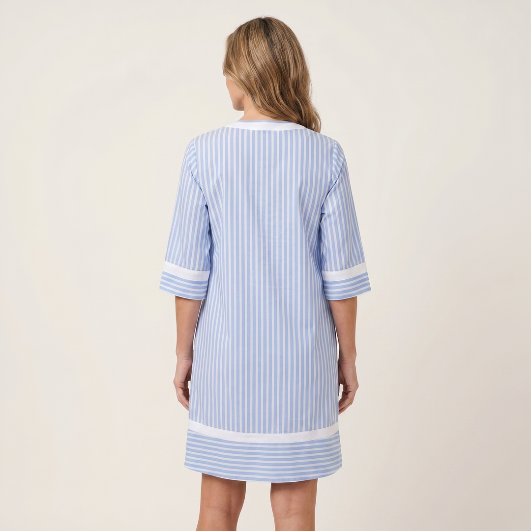 Women’s Contrast Trim Striped V-Neck Shift Dress