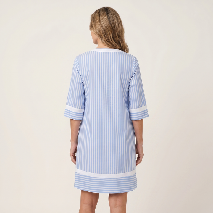 Women’s Contrast Trim Striped V-Neck Shift Dress