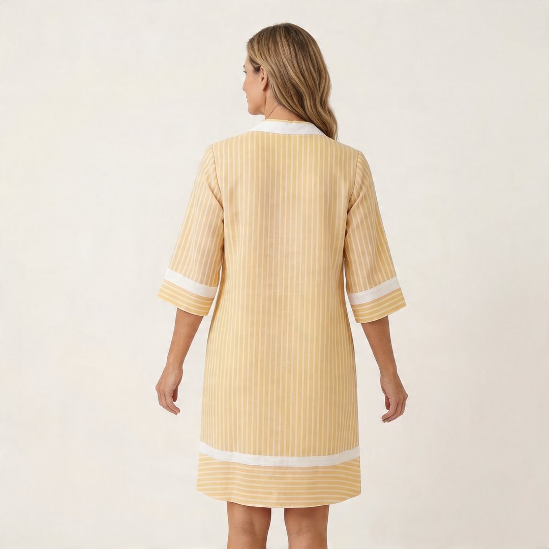Women’s Contrast Trim Striped V-Neck Shift Dress