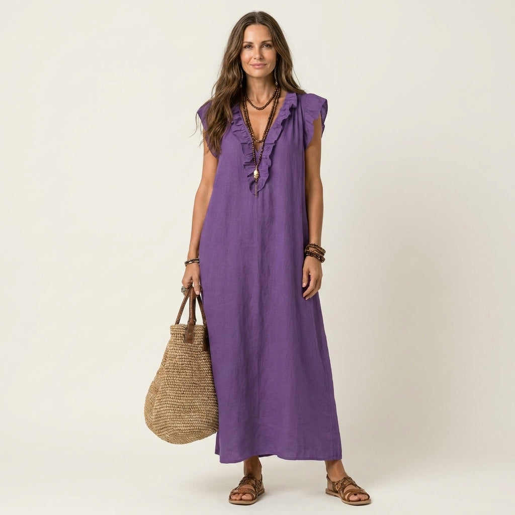 Women’s Ruffle V-Neck Maxi Dress