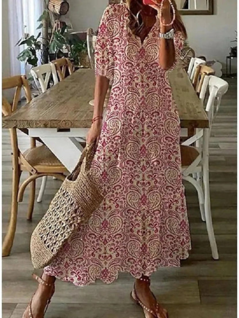 Kirra- Boho Vintage V-Neck Printed Dress