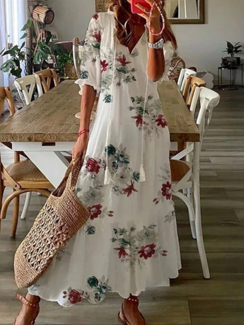 Kirra- Boho Vintage V-Neck Printed Dress